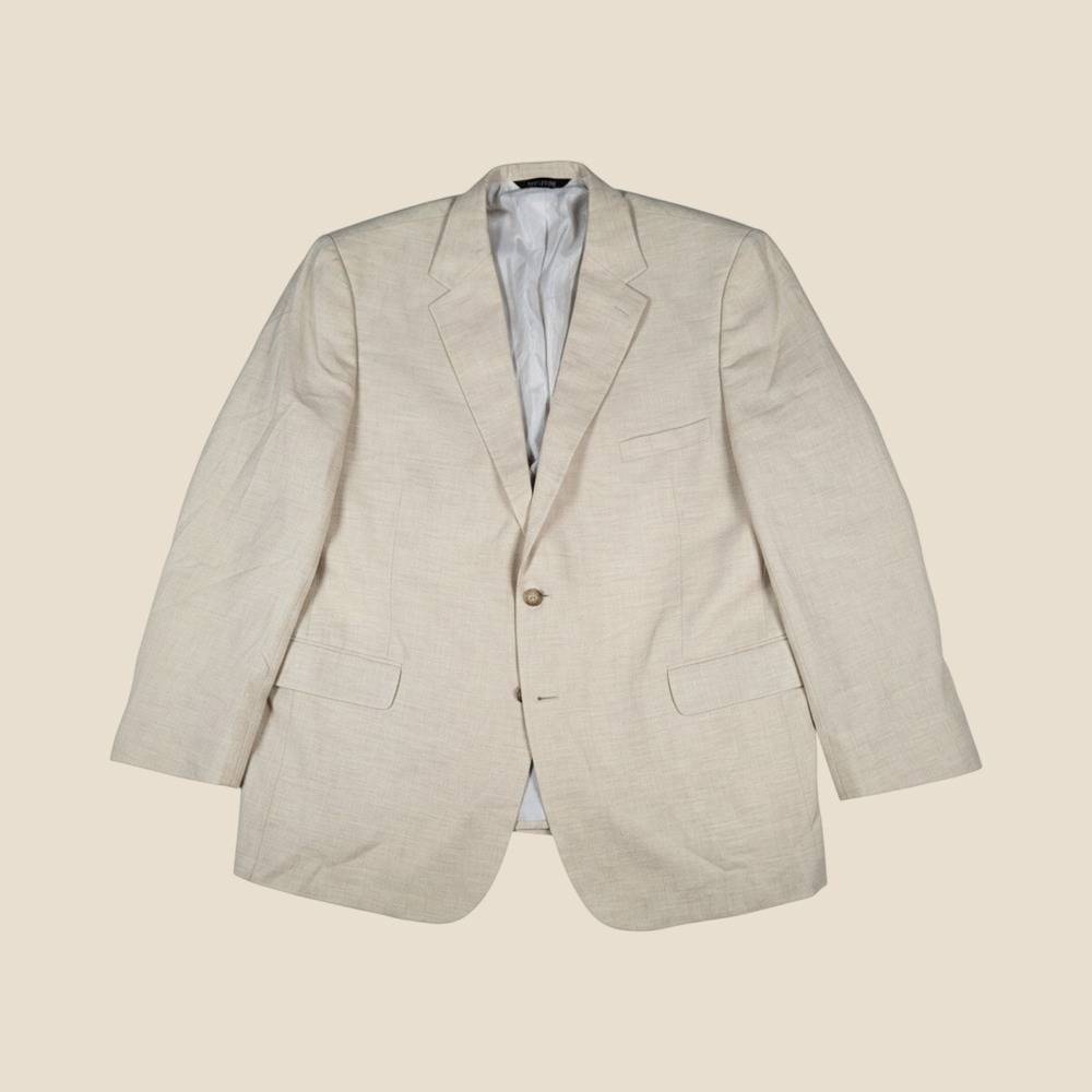 Jos. A. Bank Blazer Mens 50R Beige 2 Button Textured Linen Blend Sport Coat
